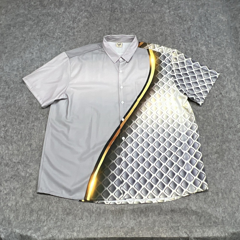 Hardaddy Shirt Mens 2XL Gray Gold Geometric Short Sleeve Button Summer Casual
